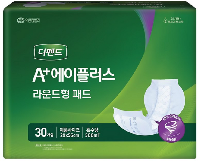 유한킴벌리 남녀공용 디펜드 속 기저귀 라운드형 성인기저귀/패드 대형, FREE(onesize), 30개입, 6개