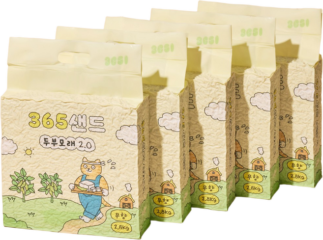 삼육오일 고양이 두부모래 2.0, 무향, 5개, 2.8kg