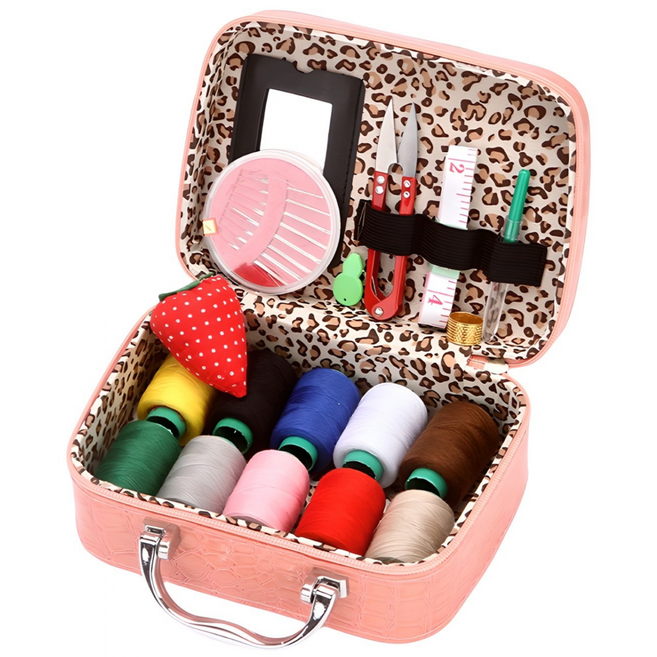 케이엠 반짇고리세트 풀세트 바느질함 휴대용 가정용, 핑크, 1개