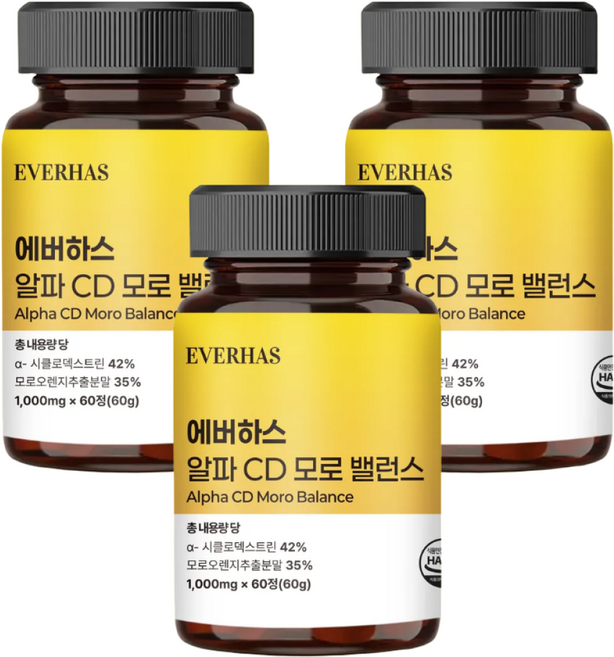 에버하스 알파CD 모로 밸런스 식약청인증 HACCP, 3개, 60정