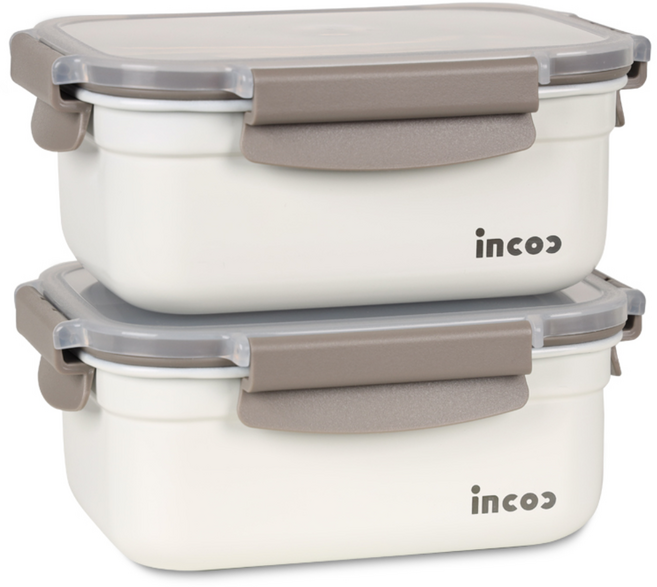 인콕 스텐콕 크림 스텐밀폐용기 직사각 5호, 2개, 1.2L