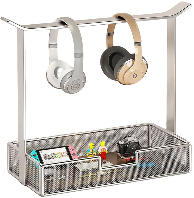 SUKI 심플라인 무타공 수납 헤드셋거치대, 실버, 1개, sk