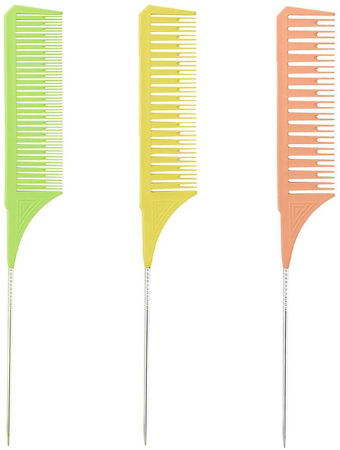 하이라이트용 빗 세트 엮기용 헤어빗 나일론 하이라이트빗과 마우스테일빗 남녀 공용 헤어 스타일링 미용실/헤어샵 가정용 3종 세트 다양한 사이즈, 3개, 오렌지색
