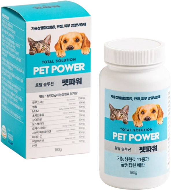 펫파워 강아지영양제 종합비타민 가용성헴철 철분 관절 피부 반려동물 신부전증 영양보충, 60정, 종합영양제, 2개