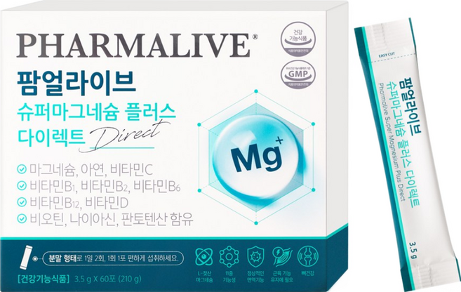 [레몬맛] 하루 2포로 챙기는 11중 기능성 젖산 슈퍼마그네슘 플러스 다이렉트, 210g, 1박스