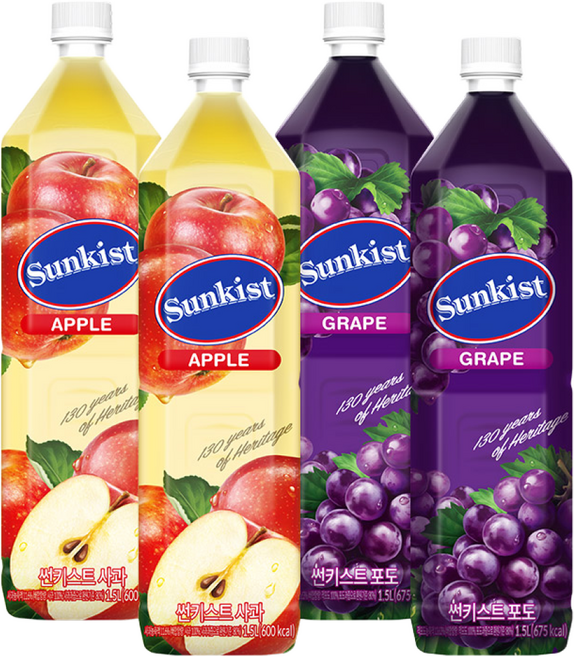 광동 썬키스트 포도주스 80 사과주스 80 각 6개씩 총12개, 1.5L