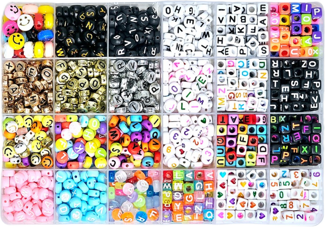 [루앤블리] DIY 24종 알파벳 이니셜 숫자 아크릴 비즈 마스크스트랩 팔찌 공예재료 1200pcs