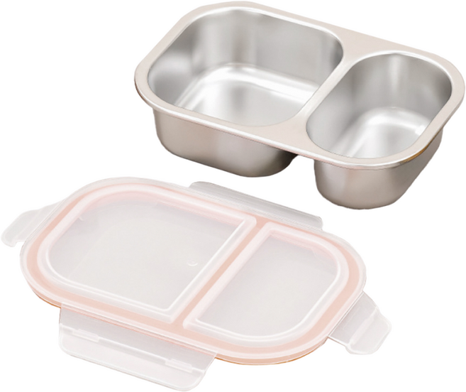 나인나 2칸 도시락 칸막이 SUS304 스테인리스 밀페 용기 다용도 독립 밀페 용량 800ml, 1개, 화이트