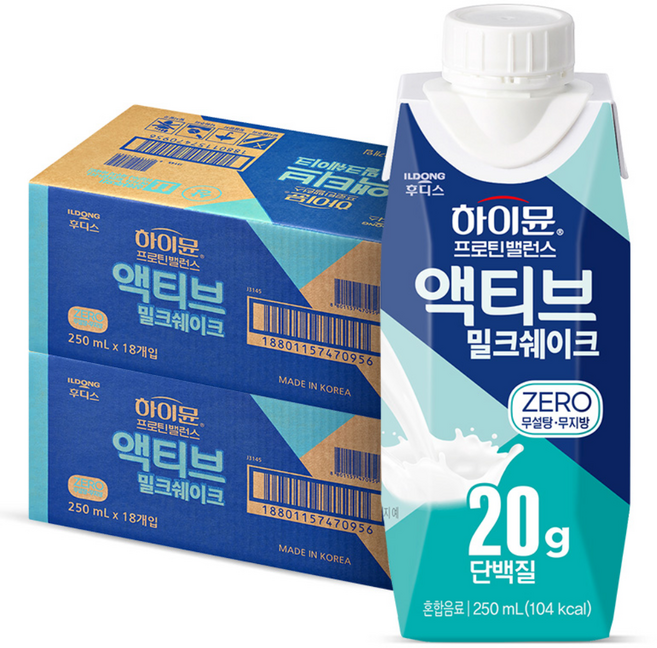일동 하이뮨 프로틴밸런스 액티브 밀크쉐이크 제로, 250ml, 36개
