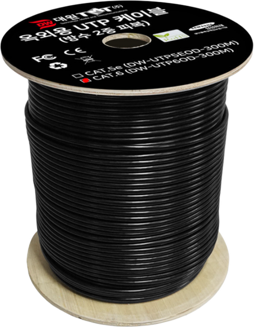 대원 CAT.6 300M 기가 랜 케이블 통신공사 인터넷선 단선 24awg, 1개, 옥외용 블랙 UTP6OD-300M