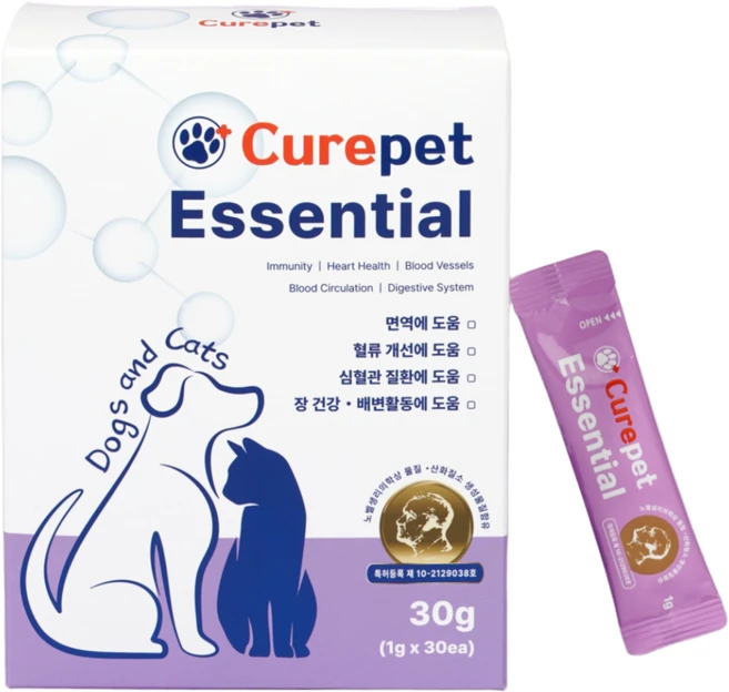 Curepet 큐어펫 에센셜 강아지 고양이 심장 혈관 심혈관 장건강 면역 산화질소 영양제, 30회분, 신장/심장/간, 1개 - 쿠팡