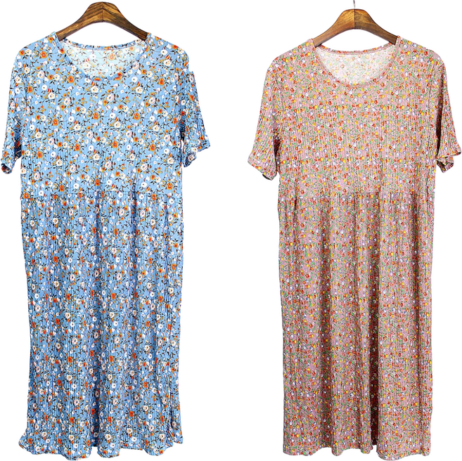 보브온 여름 냉장고 쿨링 아이스 빅사이즈 플리츠 꽃주름 롱원피스 2세트 빅사이즈 홈웨어