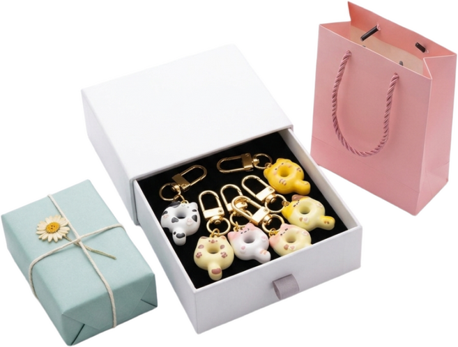 다니엘샵 짱귀여운 선물용 6종 도넛 고양이 키링, 1박스, 화이트