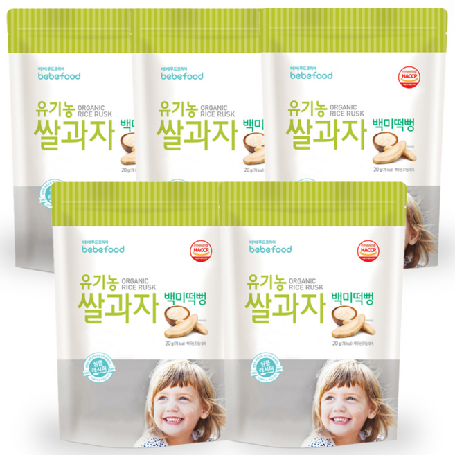 베베푸드 유기농 쌀과자 떡뻥, 백미, 20g, 5개