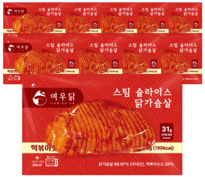 여우닭 스팀 슬라이스 닭가슴살 떡볶이맛, 150g, 10개