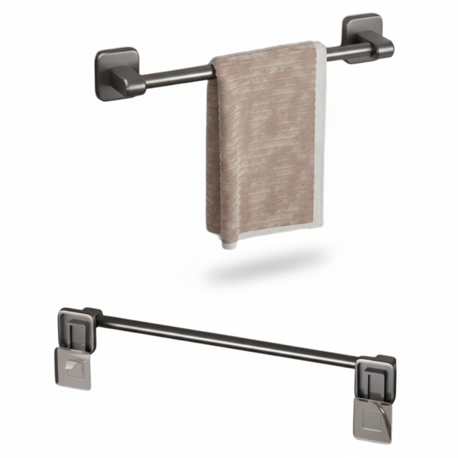 80factory 무타공 욕실 수건 타월 걸이, 블랙,40cm, 1개