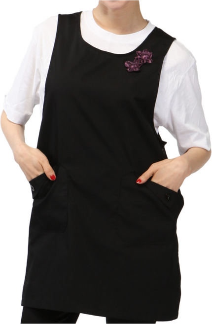 DAE153 보라꽃장식 요양보호사 주방 원피스앞치마, DAE153 검정L, 1개
