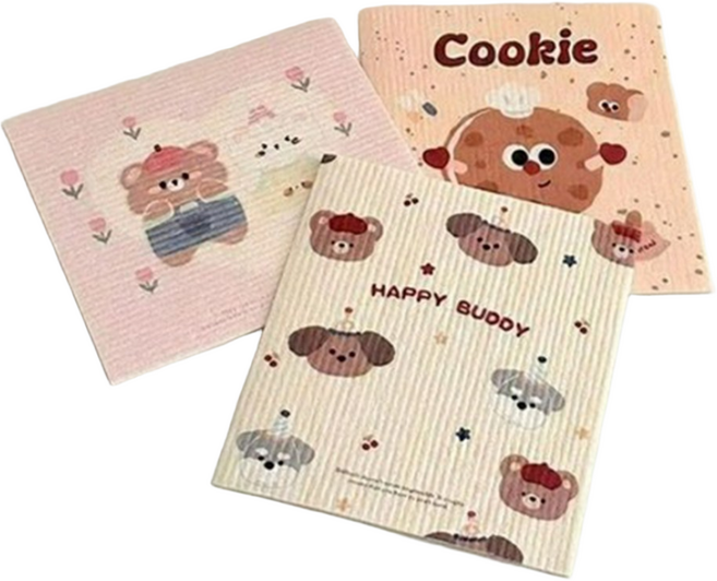 이지몰 친환경 셀룰로오스 감성 캐릭터 수세미 행주, 2세트, 혼합색상