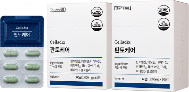 셀라딕스 판토케어 판토텐산 비오틴 엽산 클로렐라 비타민B6 비타민D, 2개, 60정