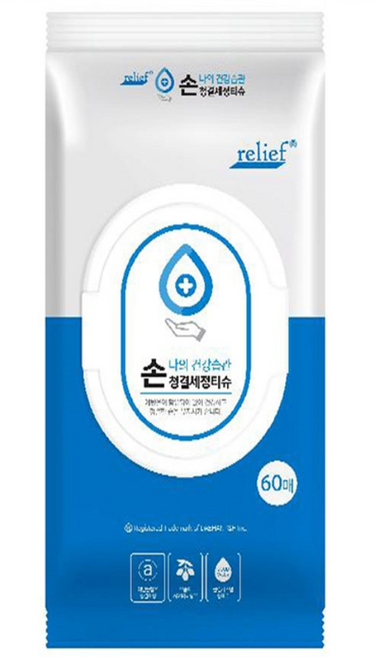 릴리프 손청결 세정티슈 캡형, 60매, 1개