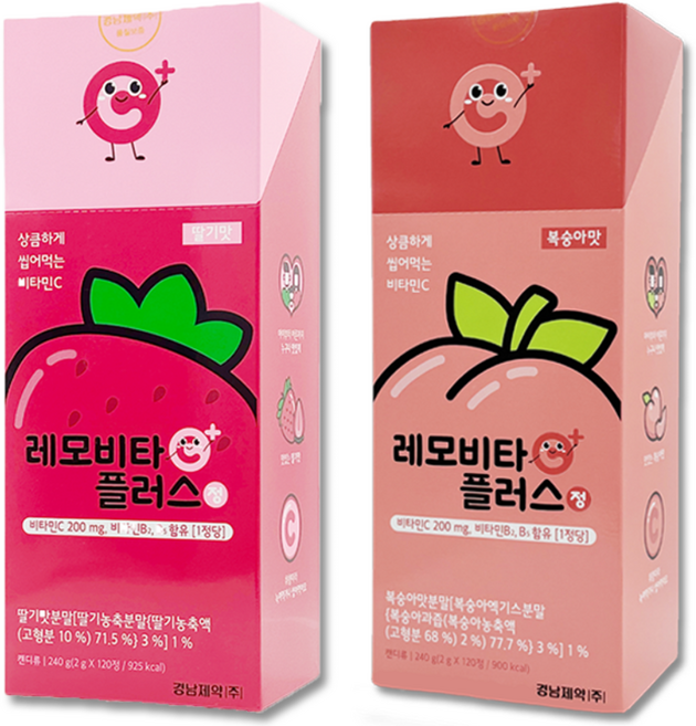 경남제약 레모비타플러스정 딸기맛+복숭아맛 세트 어린이건강간식, 1세트, 480g