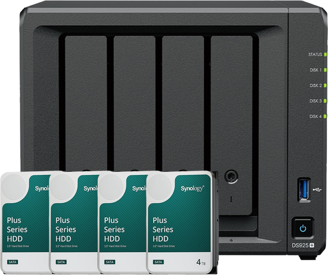 시놀로지 나스 DS925+ 4베이 NAS 대용량 업무용 공유서버 초기설치지원, 16TB (4TB x 4)