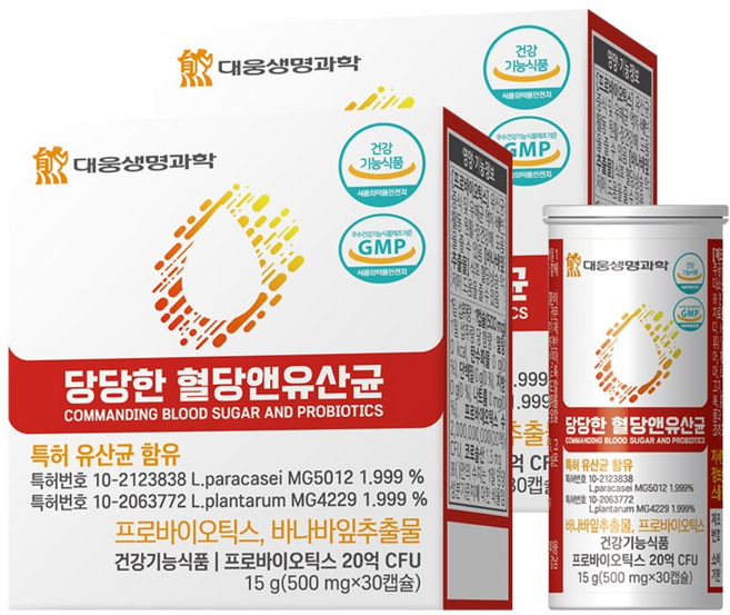 대웅생명과학 당당한 혈당앤 특허유산균 당케어 & 장건강 바나바잎, 30정, 2개
