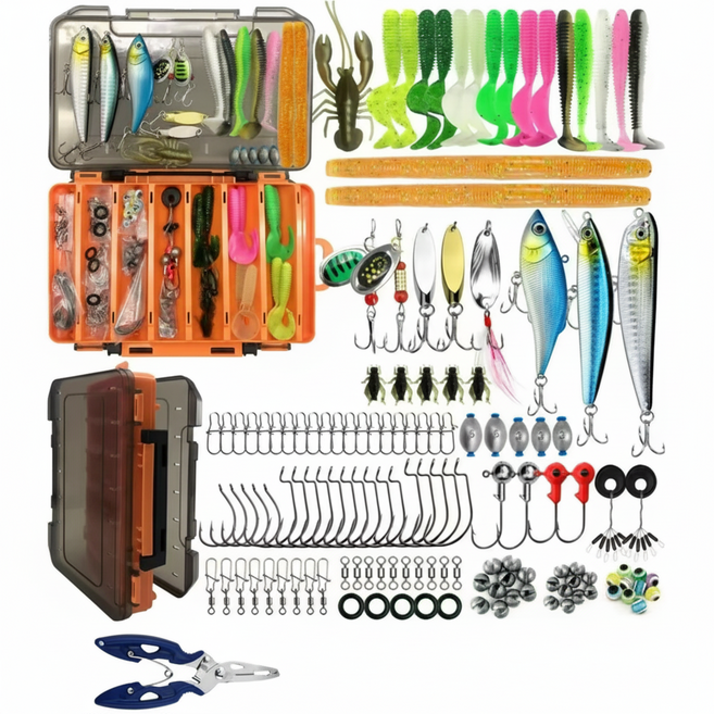 루어낚시미끼세트 양면 태클박스 미노우 웜 하드베이트 소품 플라이어 138종, 1개, 364g, 혼합색상