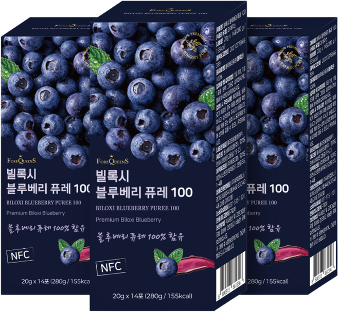 포어퀸즈 빌록시 블루베리 퓨레 100 스틱 14포, 280g, 3개