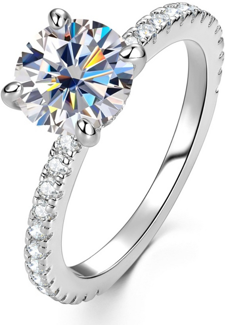 2캐럿 8mm 원형 모이사나이트 반지 여성용 클래식 솔리테어 약혼반지 GRA증서