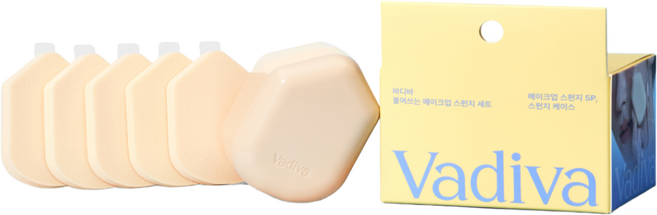 바디바 붙여쓰는 메이크업 스펀지 스티커 5개입 & 베이지 케이스 포함, 1개