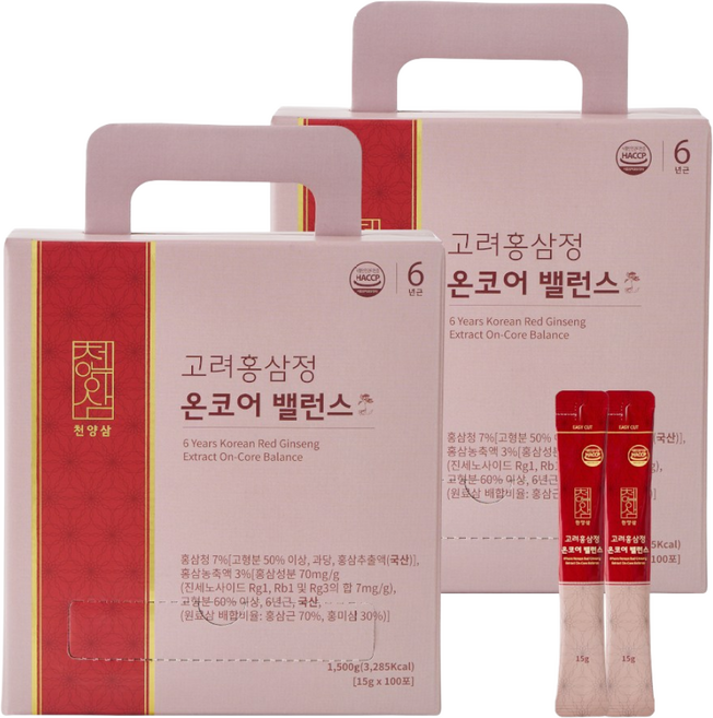 천양삼 6년근 고려홍삼정 온코어 밸런스 홍삼스틱 100포, 1.5kg, 2개