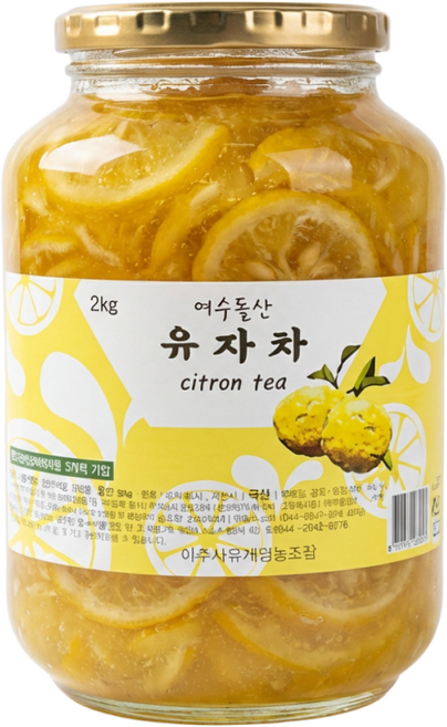 [순도100%] 씨가 없어 더 맛있는 무방부제 돌산 유자청 유자차 2kg 최상품 순수청, 1개입, 1개