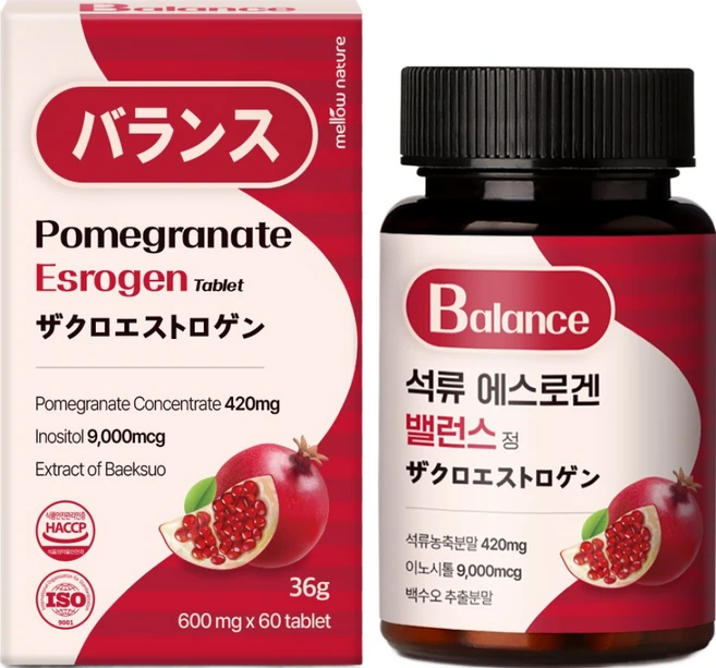 멜로우네이쳐 석류 에스 로겐 밸런스 정 이노시톨까지 함유, 1개, 60정 - 쿠팡