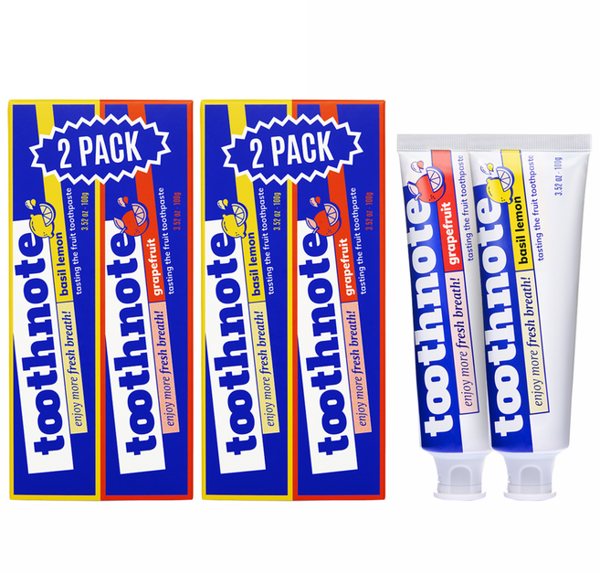 투스노트 수분 치약 바질 레몬 + 자몽 2종, 200g, 2세트