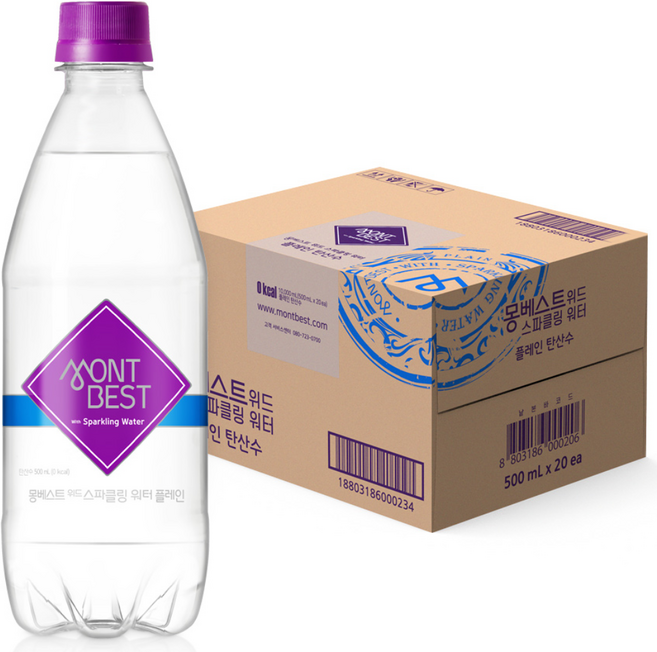 몽베스트 위드 스파클링 워터 플레인, 500ml, 20개
