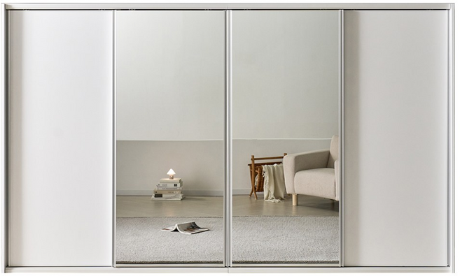 메리골드리빙 E0 슬라이딩옷장 옷장 슬라이딩장롱 장롱 미닫이옷장 슬라이드옷장 슬라이드장롱 이불장 4통 일반형, 백색 전신거울