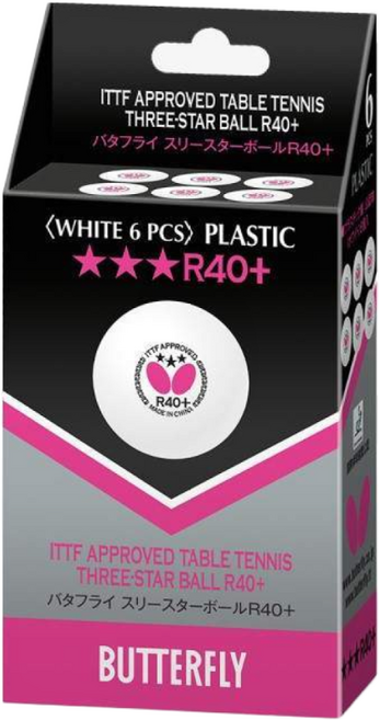 버터플라이 3스타볼 시합구 R40+ 탁구공 3개입, 화이트, 1개, 6개입