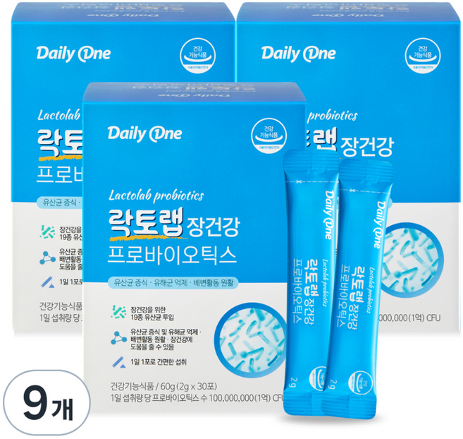 데일리원 락토랩 장건강 프로바이오틱스 30p, 60g, 9개