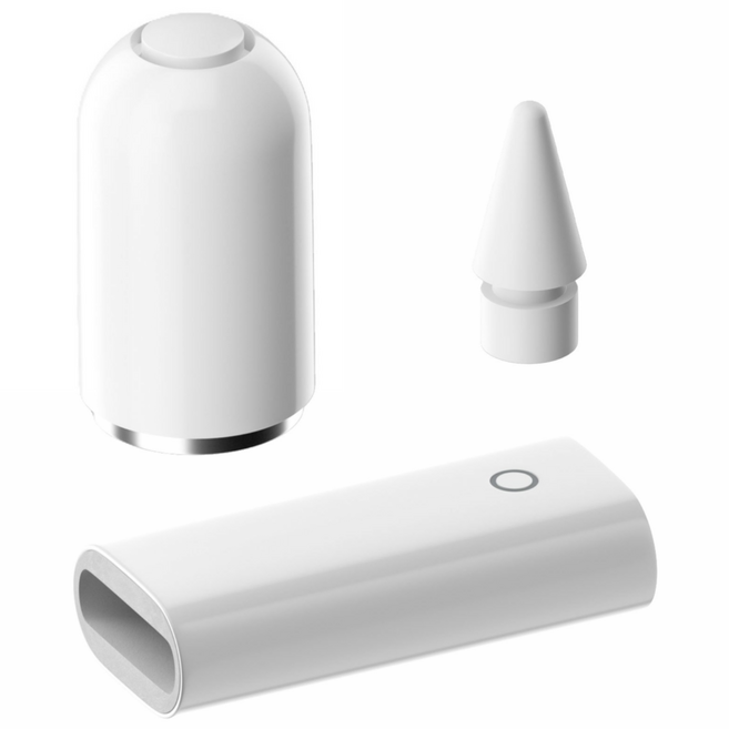 크리에잇 애플펜슬 1세대 호환 펜촉 1개 충전 어댑터 1개 캡 뚜껑 1개 3종 부품 세트, 1세트, 화이트