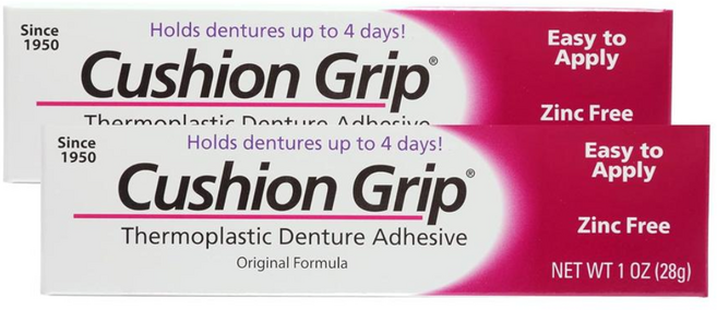 Cushion Grip 쿠션 그립 열가소성 플라스틱 의치 접착제 28g, 2개
