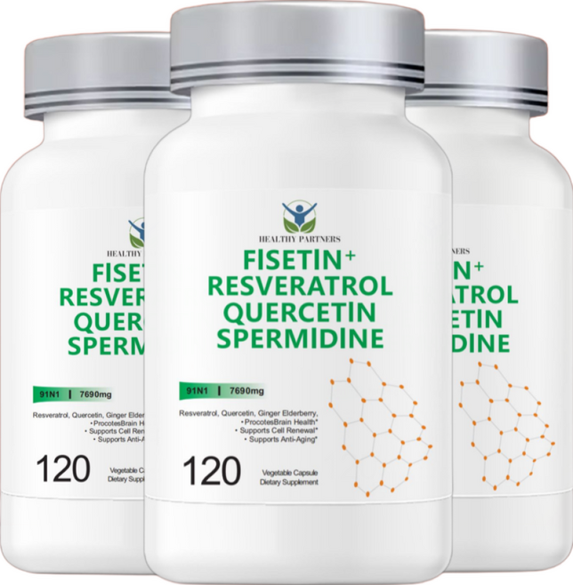 피세틴 트랜스 레스베라트롤 스퍼미딘 퀘르세틴 엘더베리 강황 아쉬아간다 고함량 복합체, 3개, 120정