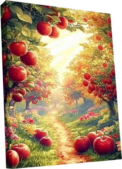 뉴타임즈 보석십자수 다이아몬드 그림 DIY 3D 효과 귀여운 동물 풍경 사진 수공예 애호가 물드릴 모자이크 자수 홈 인테리어 특별한 선물 캔버스 40X50cm 액자 포함, 1세트, 사과 과수원 00124