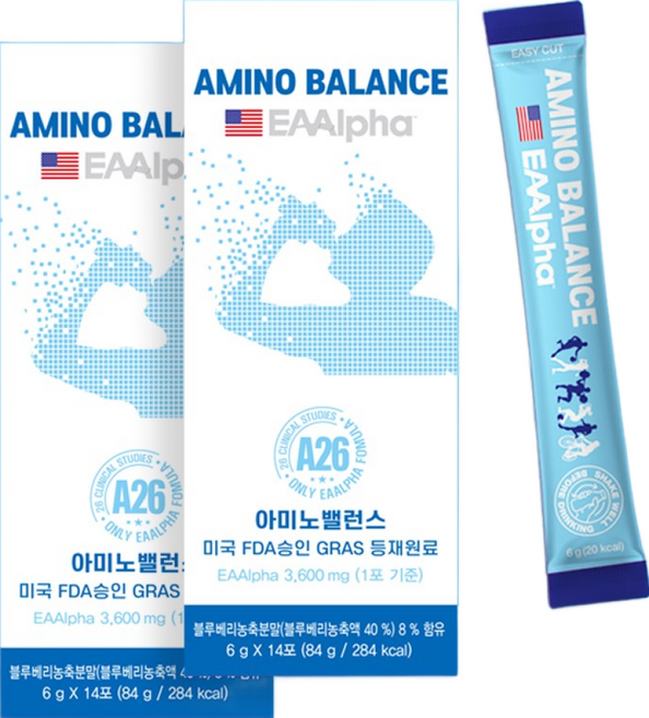 아미노밸런스 EAAlpha 이에이알파 류신단백질 아미노산보충제 BCAA의 36배 효과 14포X2박스 (1달분), 28개, 6g