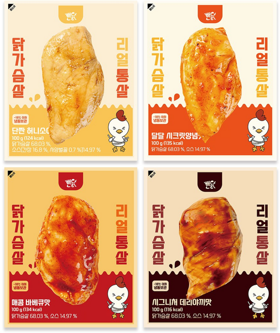 뺀닭 리얼통살 소스 닭가슴살 4종 혼합, 40개, 100g