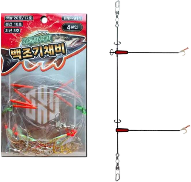 6위 - 하나 오로라 어피 백조기 채비 2단 편대 외수질 낚시 HNF-911, 1개, 4개입