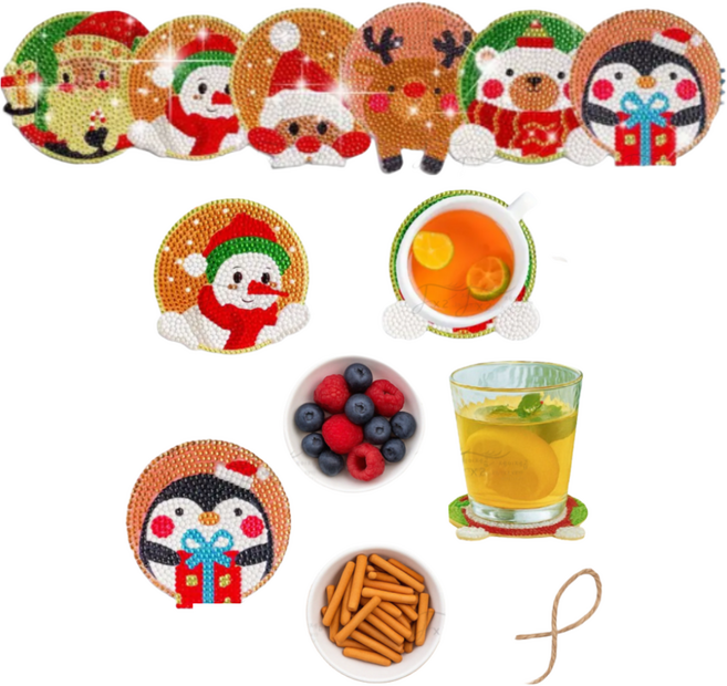 제고비 보석십자수 DIY 코스터 컵받침 치매예방 집중력 향상, 크리스마스, 1세트