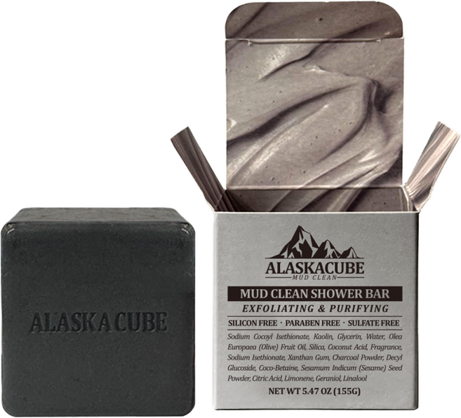 알래스카큐브 머드클린 멜팅팩바 모공 피지 케어 블랙솝 머드비누, 155g, 3개입