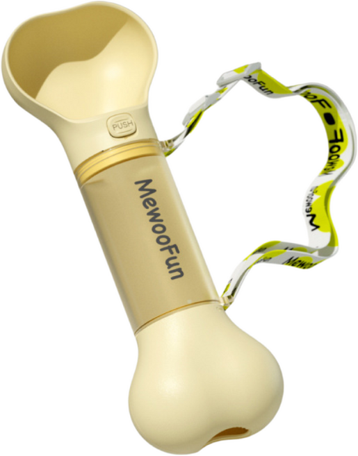 2가지디자인 투인원 대용량 애견물통 배변봉투내장 산책 휴대용물병, 1개, 뼈다귀 옐로우