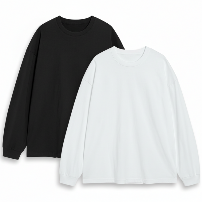 [남여공용] [1+1] 특양면100% 라운드 무지 도톰 긴팔티셔츠 레이어드 쭉티